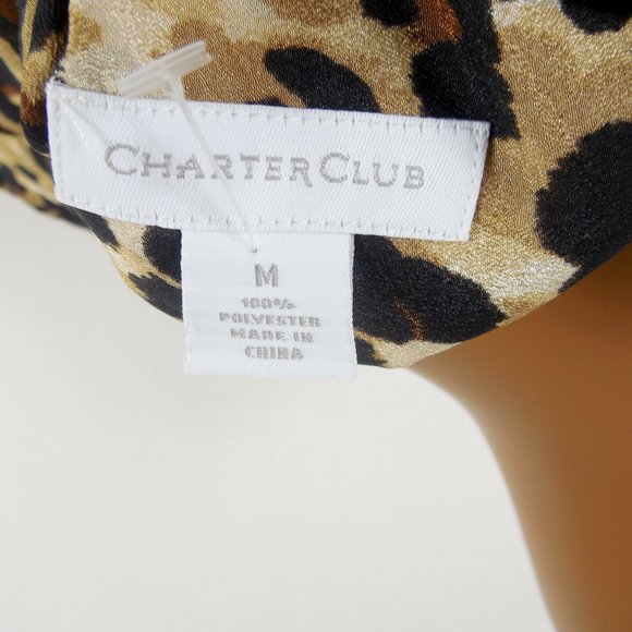 CHARTER CLUB Top M Leopard Print Button Down Blouse 3/4 Roll Tab Long Sleeves - Picture 8 of 9